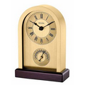 Bulova Brushed Gold Aluminum Harding Desk Table Clock & Thermometer